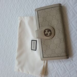 Gucci Beige GG Logo Stud Long Wallet